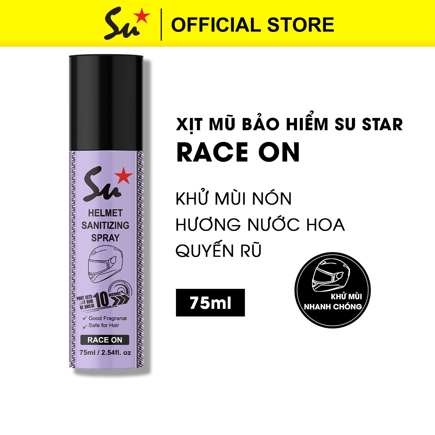 Xịt khử mùi nón bảo hiểm Su Star, Úc, hạn chế sự phát triển của vi khuẩn, hương thơm sành điệu sau 10s (75ml)