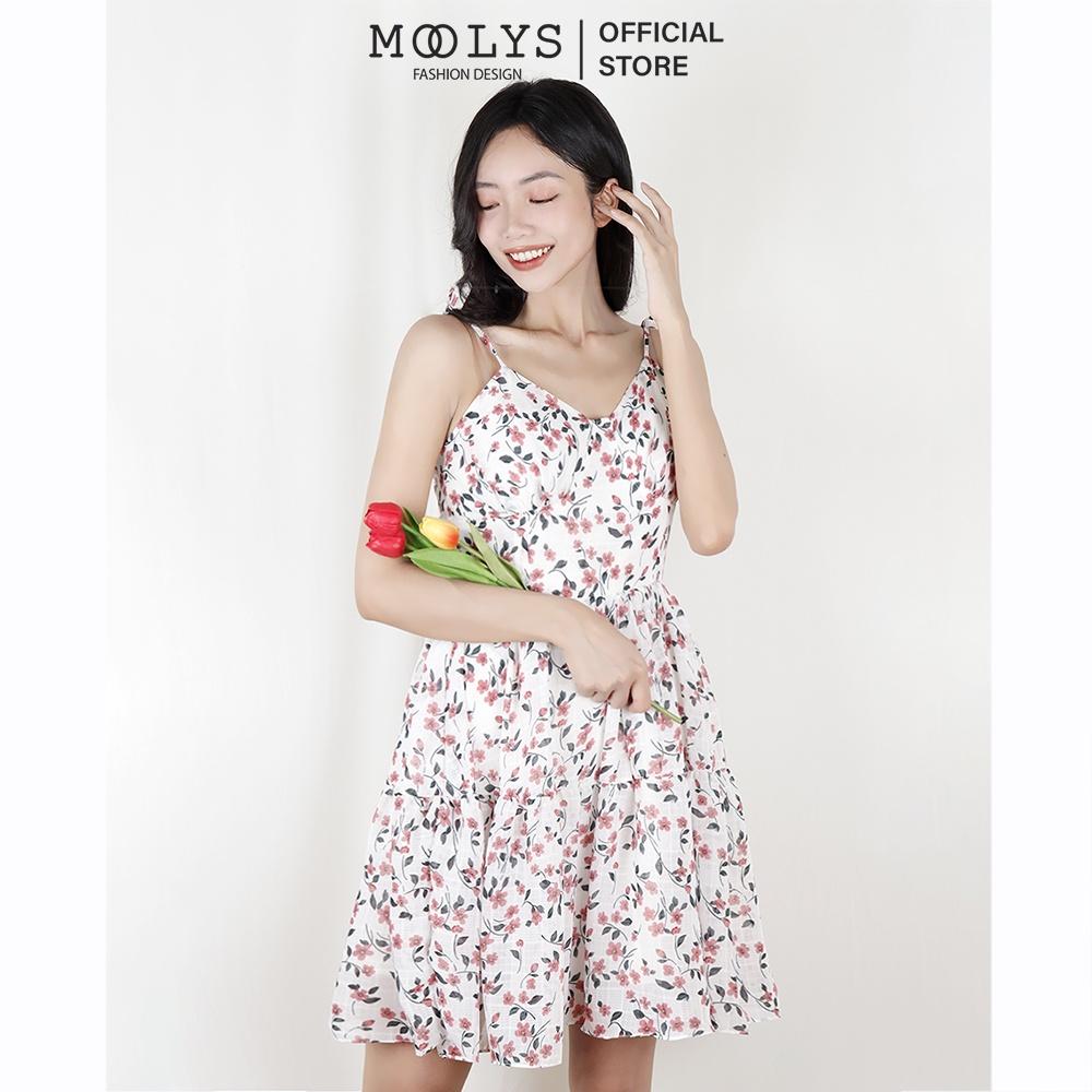 Đầm xoè thiết kế hai dây thiết hoa nhí dễ thương Moolys MD003