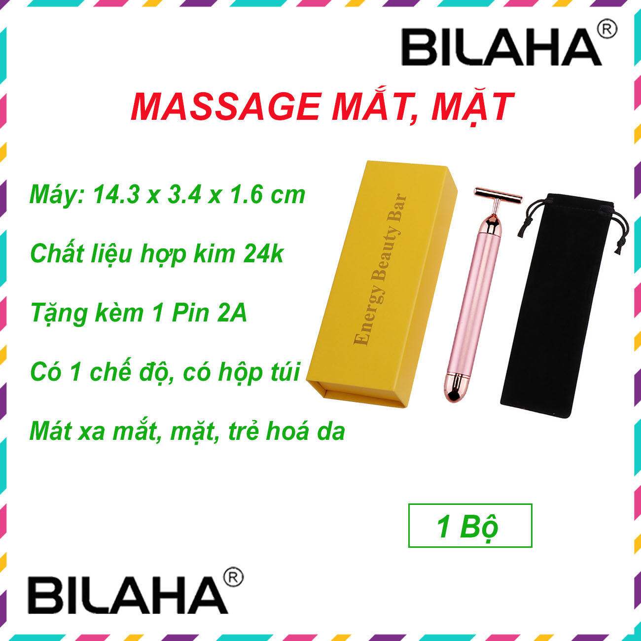 Bút Mát Xa Xóa Bọng Mắt Nâng Cơ Căng Da Mặt Chống Lão Hoá Tặng Kèm Pin AA Rung Mạnh Loại Xịn (Tặng Kèm 1 Móc Khoá) (Official Bilaha)