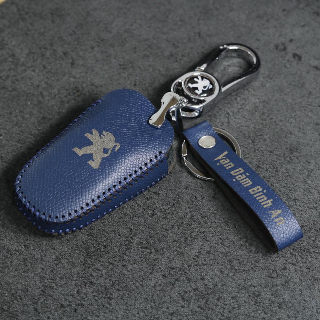 Bao da dành cho móc khoá bọc ốp chìa khóa xe ô tô Peugeot 3008 2008 5008, da bò, nhiều màu, khâu thủ công Peugeot4