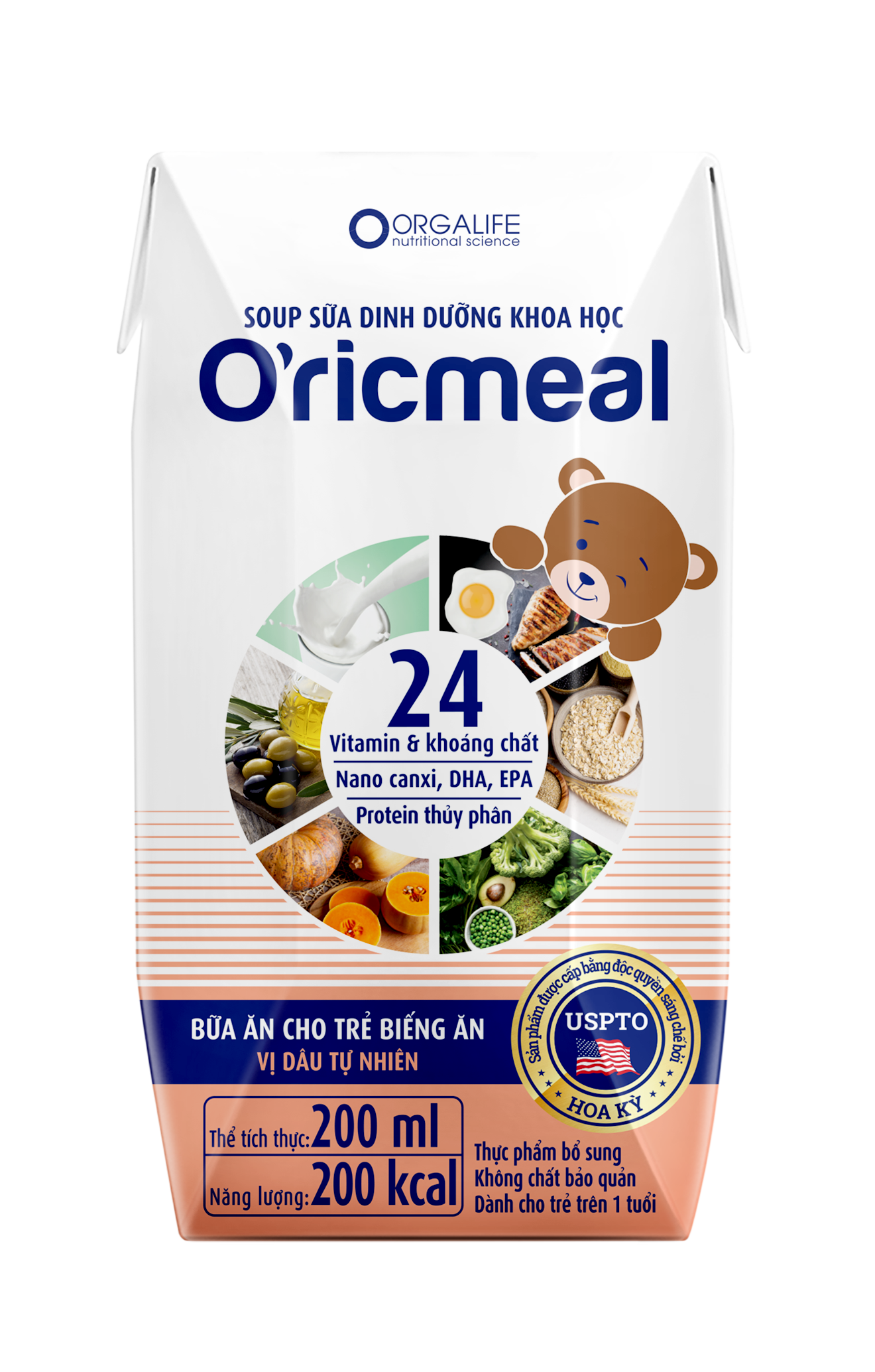 Thùng 36 hộp soup sữa dinh dưỡng O'ricmeal 200ml/hộp-Trẻ biếng ăn, suy dinh dưỡng, thiếu chất, tăng chiều cao, ngủ ngon