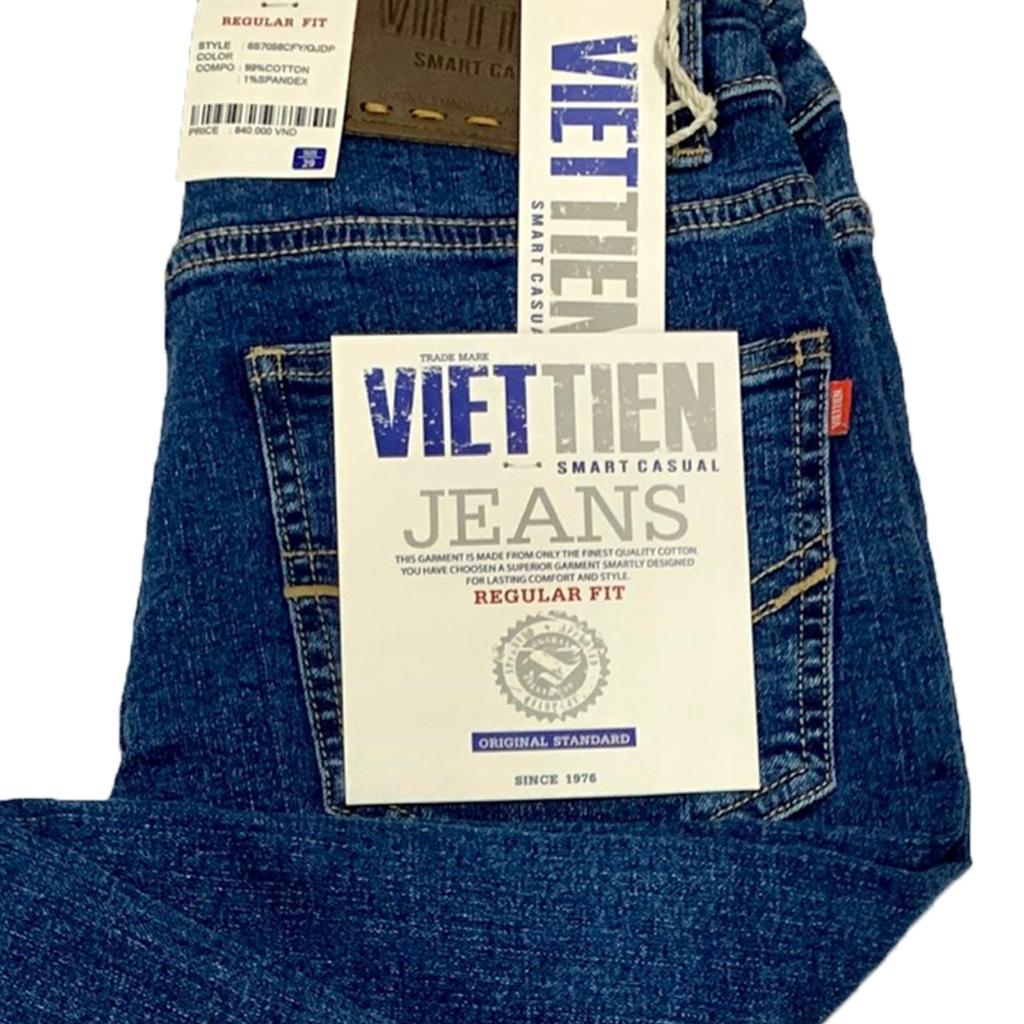 Viettien - Quần Jeans nam dài Màu Xanh 6S7058 phom Regular fit may vừa không ôm sát, không rộng - Jeans xanh