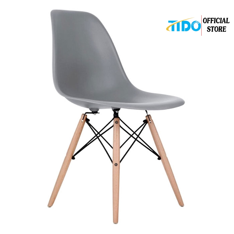 Ghế Nhựa Chân Gỗ Eames - Ghế Bàn Ăn, Cafe - Chính Hãng Tido - Xám