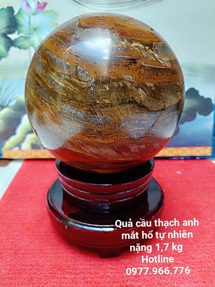 Quả Cầu Phong Thuỷ Đá Thạch Anh Mắt Hổ - Hợp Mệnh Kim, Thổ