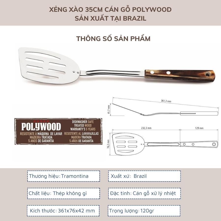 Combo 2 Dụng Cụ Nấu Ăn Gồm 1 Xẻng Xào Có Rãnh 30cm và 1 Thìa Múc Canh Sâu Lòng 30cm TRAMONTINA Cán Gỗ Polywood Chất Liệu Thép Không Gỉ Sản Xuất Tại BRAZIL - Hàng Chính Hãng