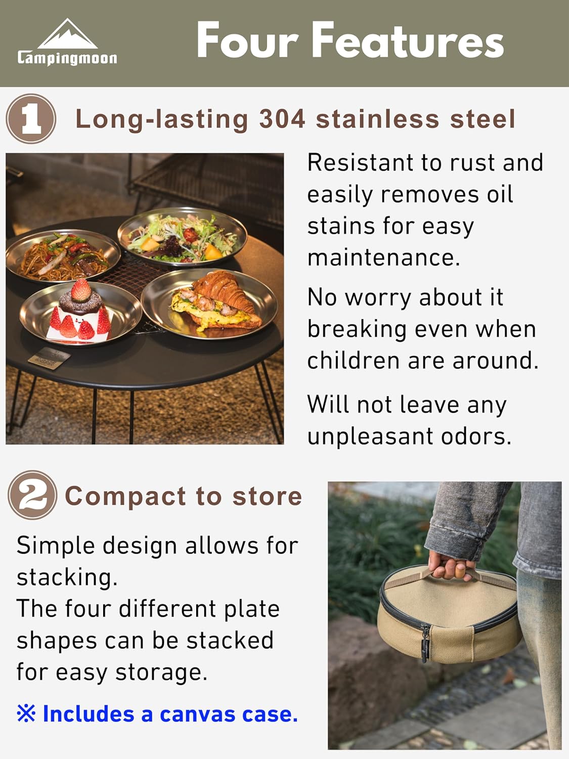 Bộ 4 - 8 đĩa ăn Inox cỡ lớn cho 1-2 người Campingmoon S397 / BKS397