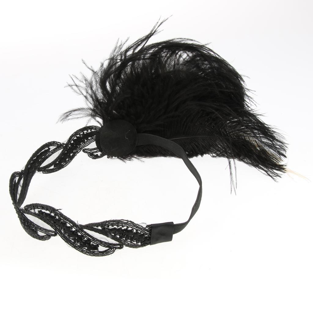 Retro 1920s Headpiece Black Beige Flapper Headband Great Gatsby Vintage Hair Accessory
