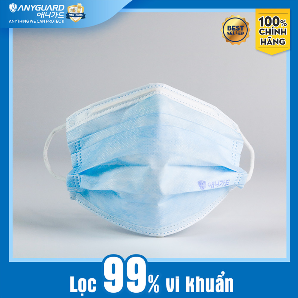 Khẩu Trang Y Tế Hàn Quốc Chính Hãng ANYGUARD 3 Lớp Kháng Khuẩn, Vải Mịn An Toàn Cho Da Nhạy Cảm - Dành Cho Người Lớn (Hộp 50 cái)