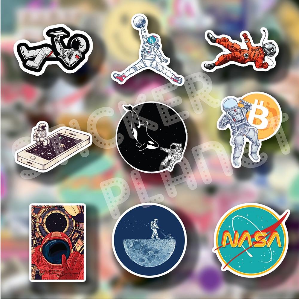 Bộ sticker nhãn dán phi hành gia trang trí mũ bảo hiểm, đàn, guitar, ukulele, điện thoại laptop phong cách retro