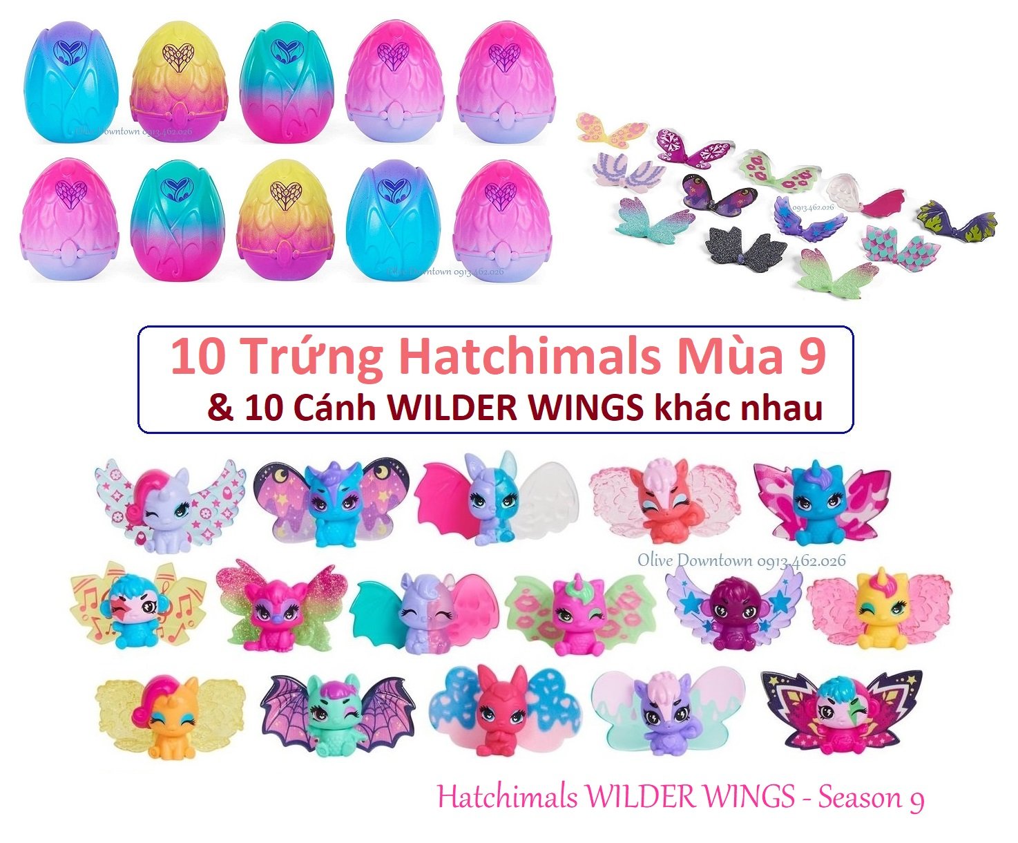 Combo 10 Trứng mới &amp; 10 Cánh thiên thần Mùa 9 Wilder Wings - Đồ chơi Hatchimals VNXK - Nhiều màu ngẫu nhiên KHÁC NHAU
