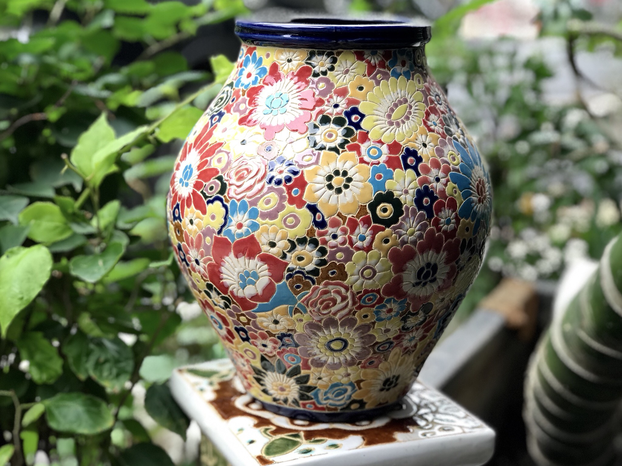 BÌNH HOA BỤNG TRÒN BÁCH HOA GỐM SỨ NAM BỘ