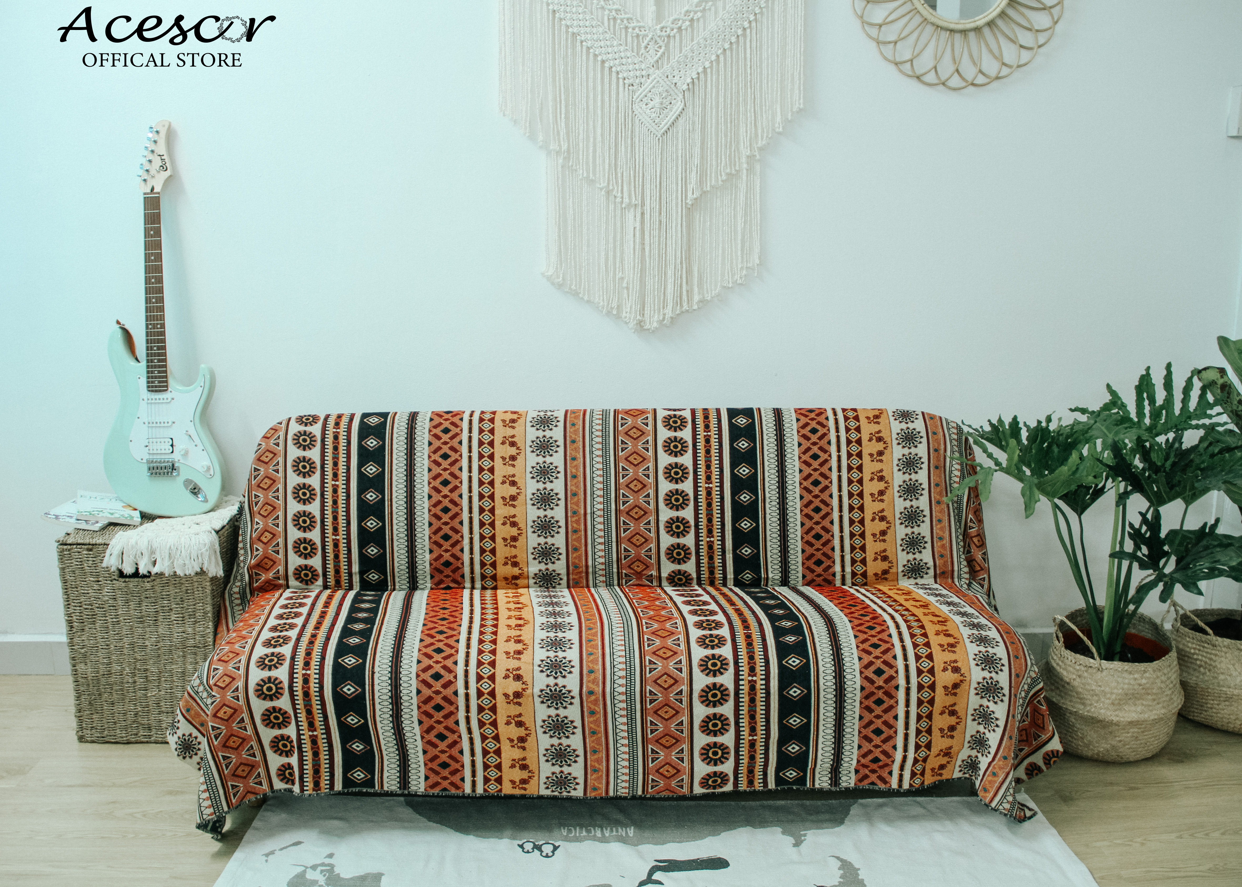 Thảm Vải Thổ Cẩm Phủ Ghế Sofa, Khăn Trải Bàn, Thảm Trải Sàn CTC04 - Trang Trí Phòng Khách, Phòng Ngủ