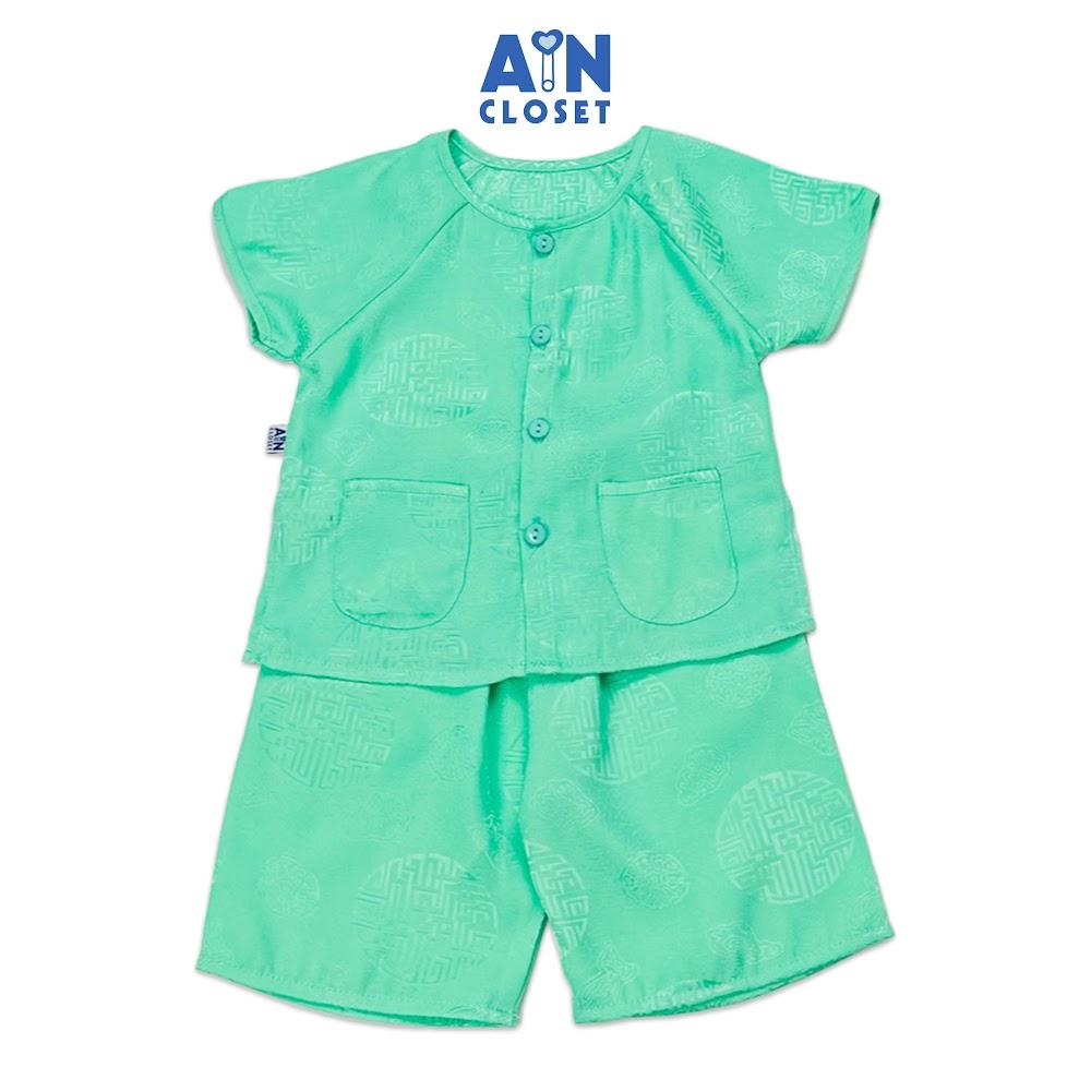 Bộ quần áo bà ba lửng unisex cho bé hoa văn Cổ Trang gấm Xanh ngọc - AICDBTIHEI1A - AIN Closet