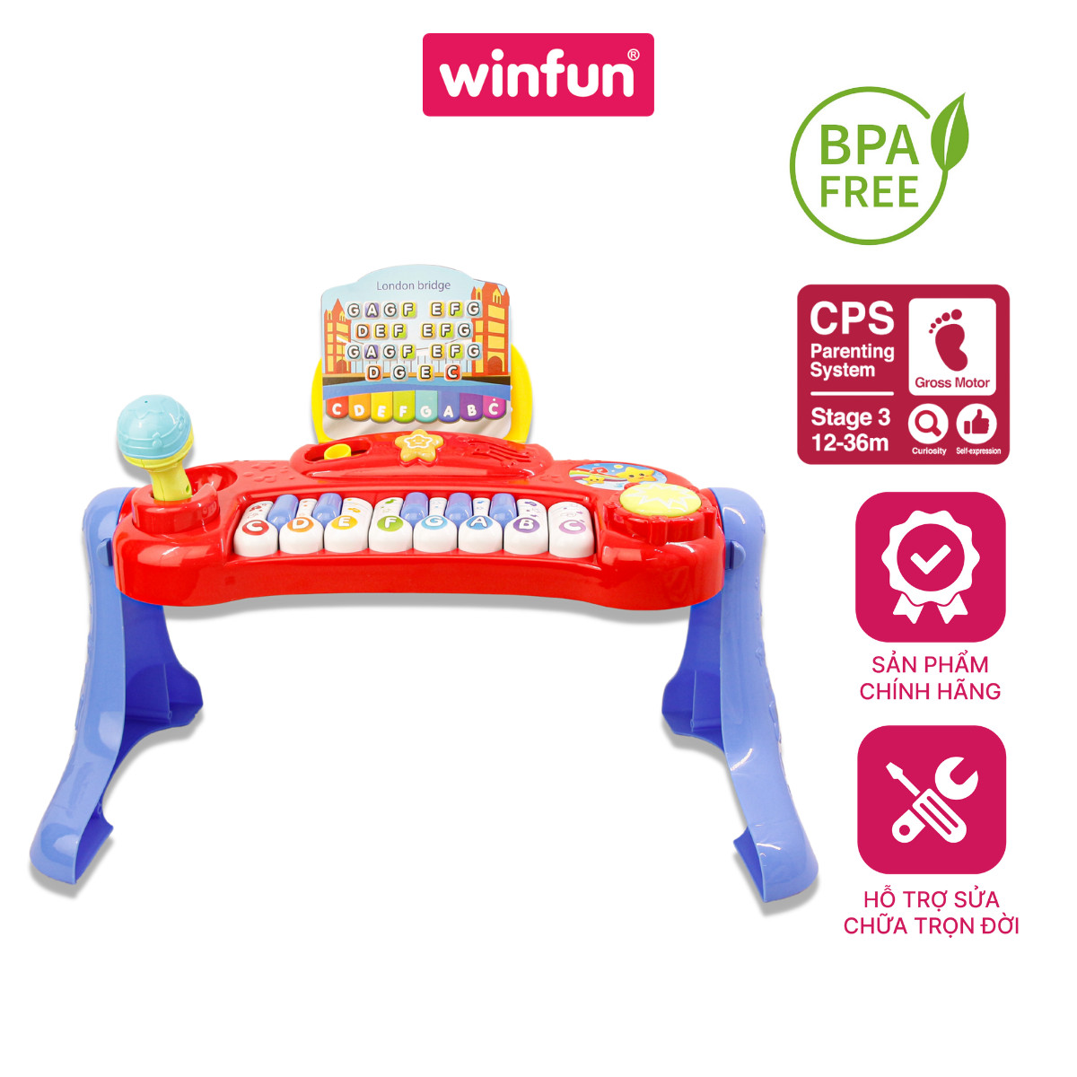 Đồ chơi âm nhạc đàn mini có đèn và micro cho bé Winfun WF002016