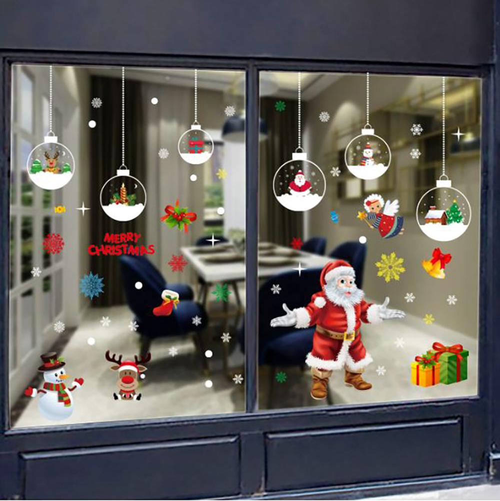 DECAL NOEL COMBO QUẢ CHÂU TRẮNG ÔNG GIÀ NOEL VÀ NGƯỜI TUYẾT