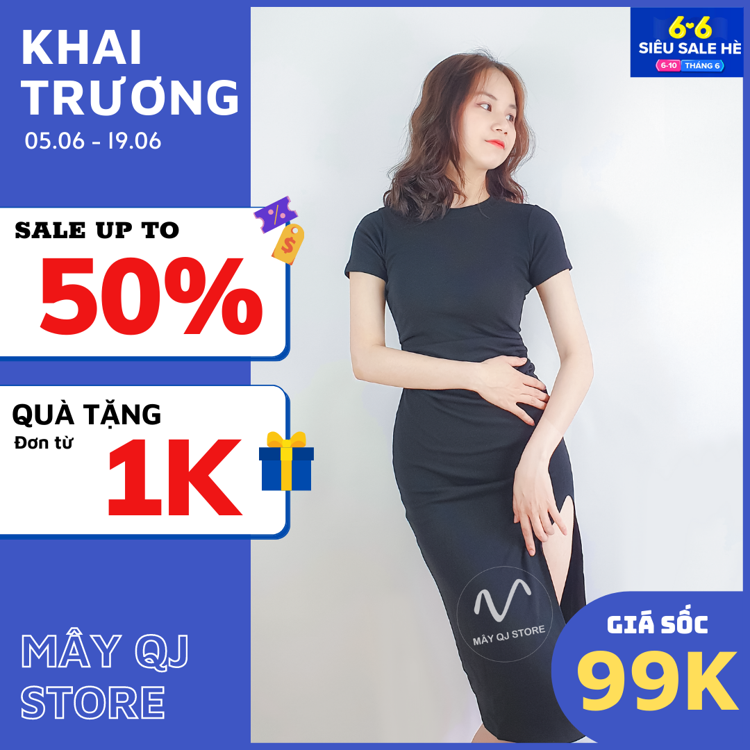 Đầm Nữ Ôm Body Tay Ngắn Dáng Dài Xếp Ly Eo Chất Vải Thun Cotton Mềm Mịn Quyến Rũ Freesize dưới 58kg