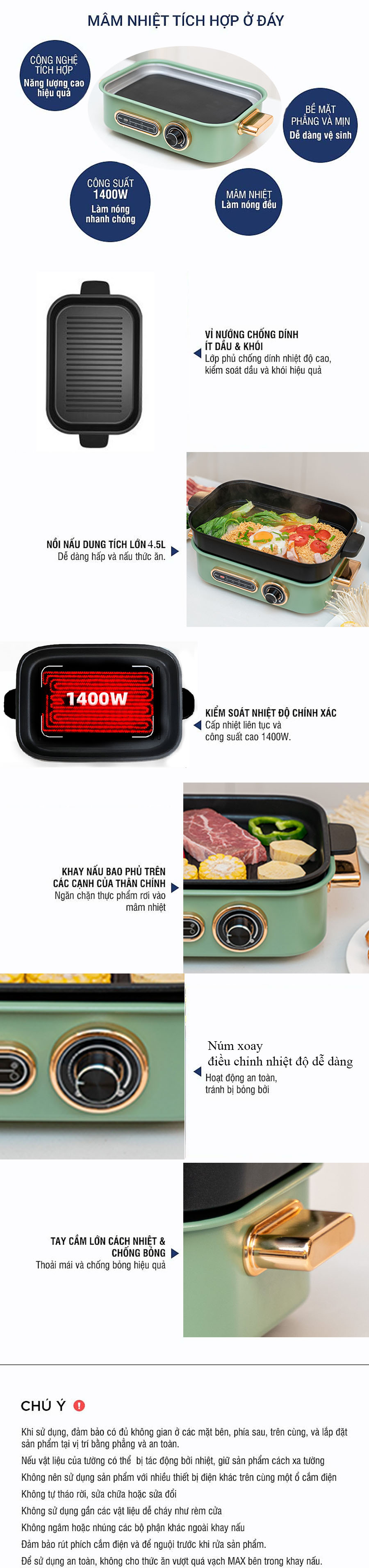 Nồi Lẩu Điện Đa Năng SEKA 1400W - Kết Hợp 4 Trong 1 - Kiểm Xoát Nhiệt Độ An Toàn, Làm Nóng Nhanh, Gia Nhiệt Đều, Lớp Phủ Chống Dính Ceramic Cao Cấp - HÀNG CHÍNH HÃNG.