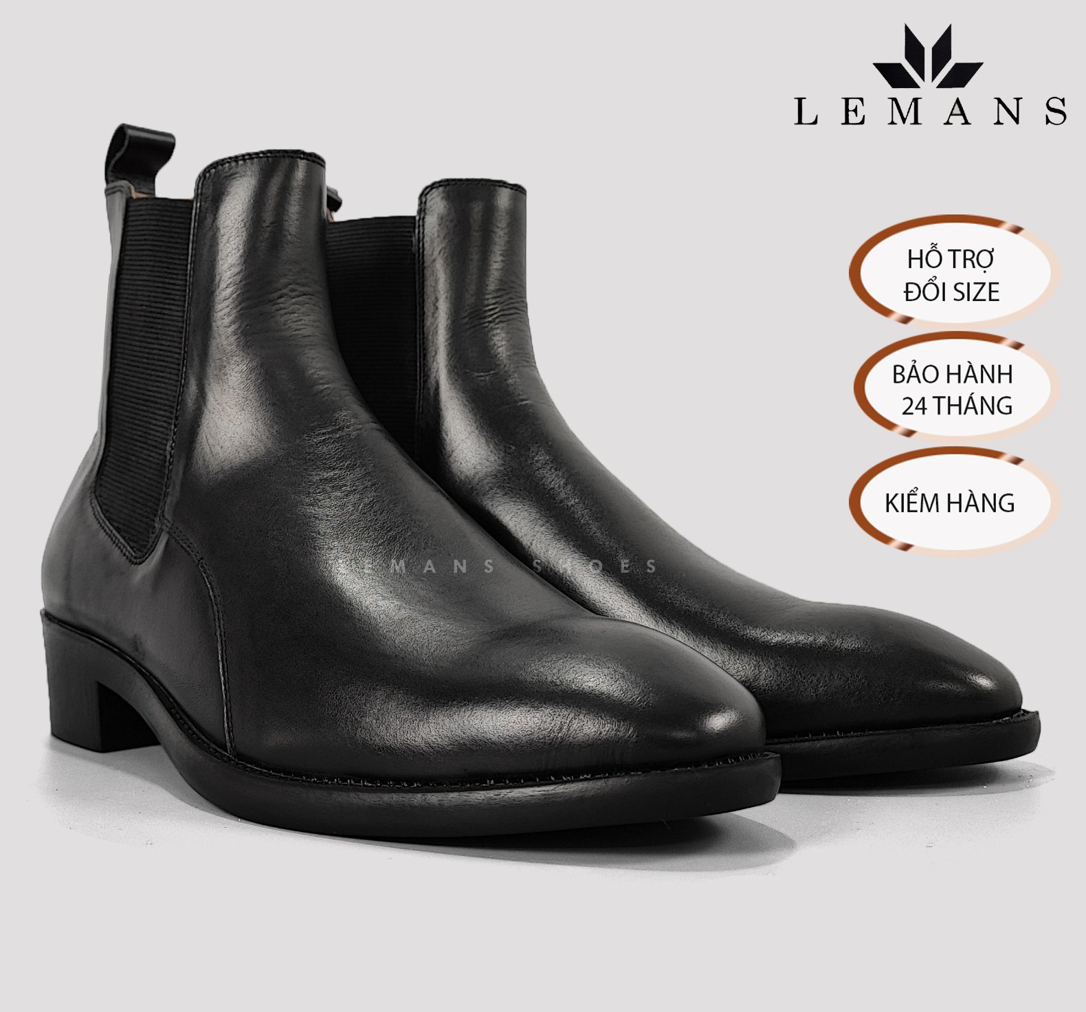 [CHELSEA CLASSIC] Giày Chelsea Boots LeMans CB04 da bò nhập khẩu mũi nhọn, tăng cao 5cm, bảo hành 24 tháng, boot nam