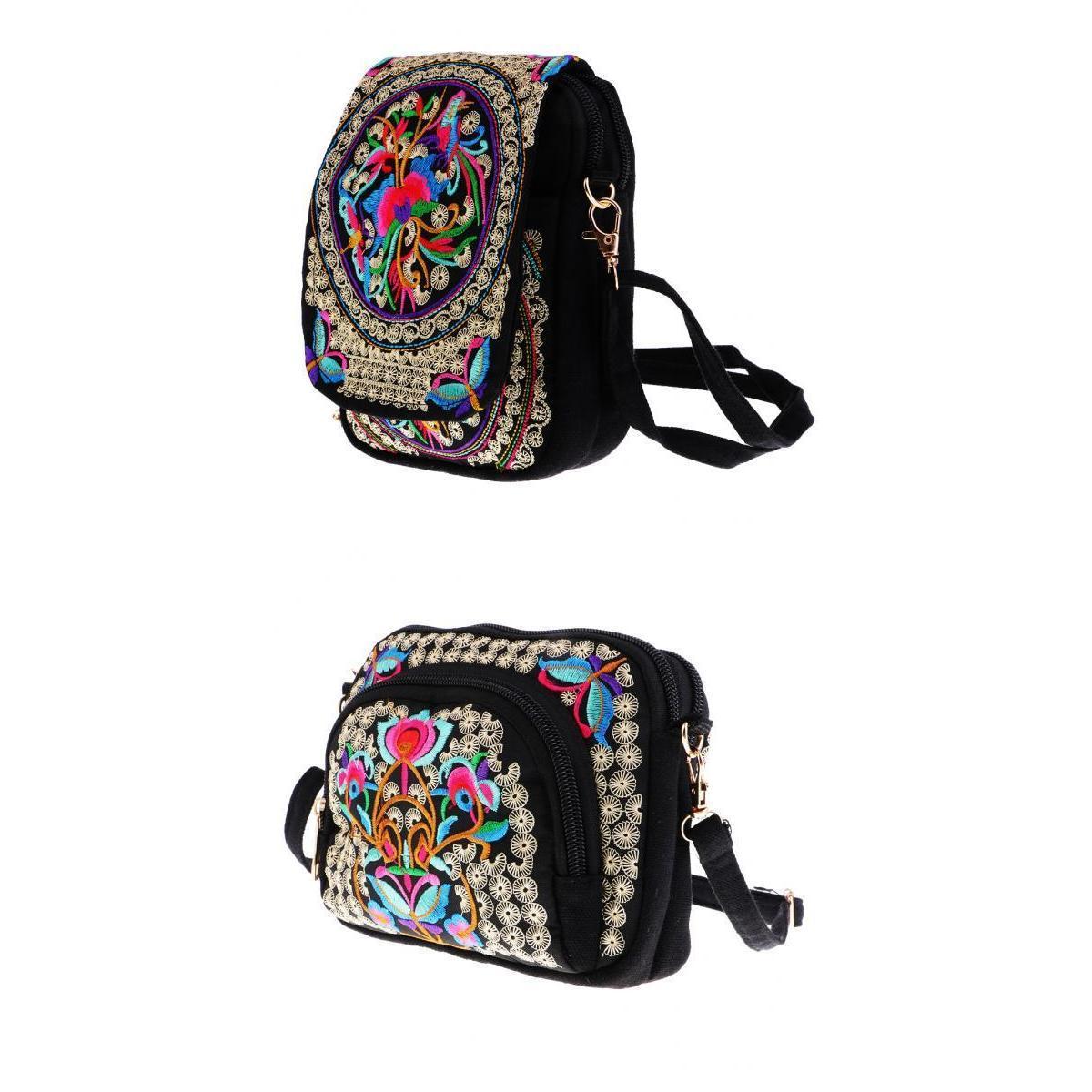 2 Pieces Embroidery Women Backpack Shoulder Bag Flower