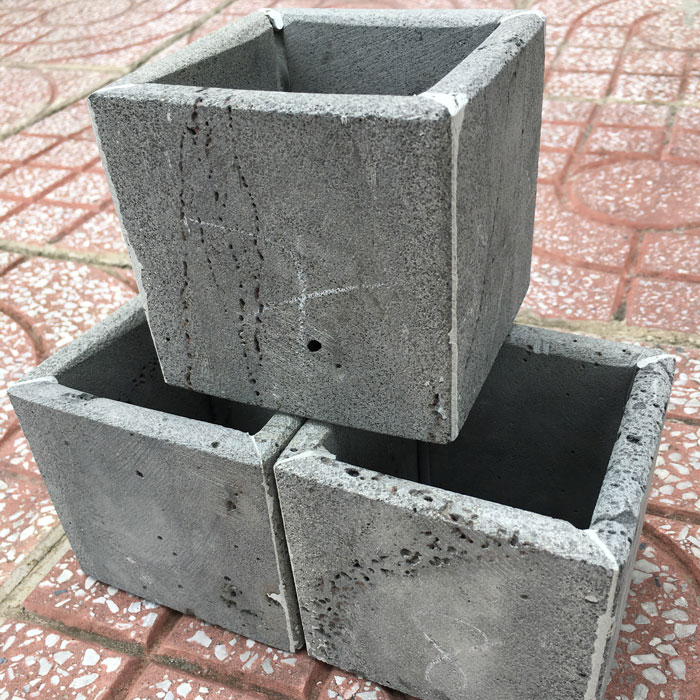 Combo 3 chậu trồng cây sen đá hình vuông màu xám bằng đá tự nhiên