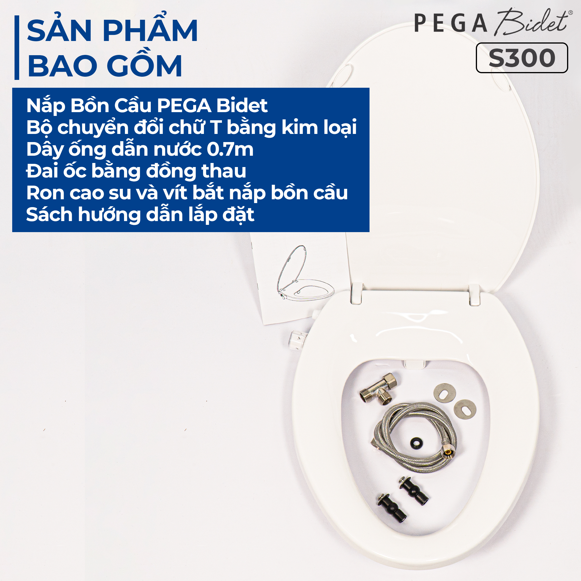 Nắp bồn cầu thông minh PEGA Bidet S300, 2 vòi phun, có vòi vệ sinh dành riêng cho phụ nữ, không dùng điện, hoạt động bằng áp lực nước - bán chạy tại Mỹ