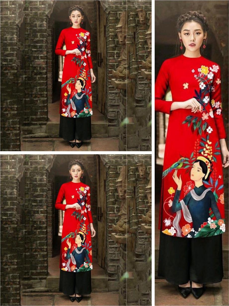 Set áo dài họa tiết cô gái  DV size M/L/XL/XXL