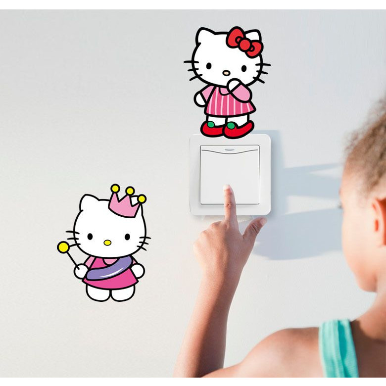 10 hình dán công tắc Mèo kitty dễ thương ngộ nghĩnh có keo sẵn