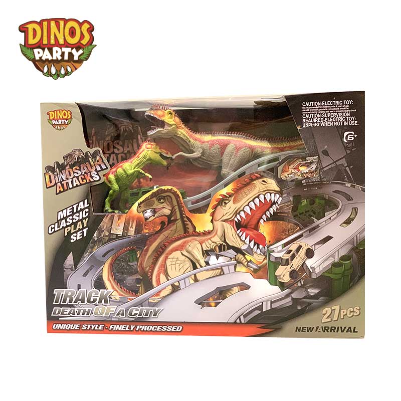 Đồ Chơi DINOS PARTY Bộ Lắp Ráp Đường Đua Thành Phố Khủng Long (Xe Chạy Pin)_Nâu CM558-2