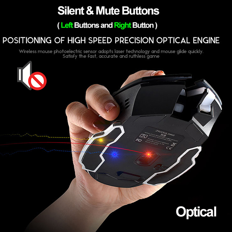 Chuột không dây game thủ tích hợp pin sạc và đèn LED, nút bấm chống ồn - Promax Free Wolf X8 - Hàng Chính Hãng