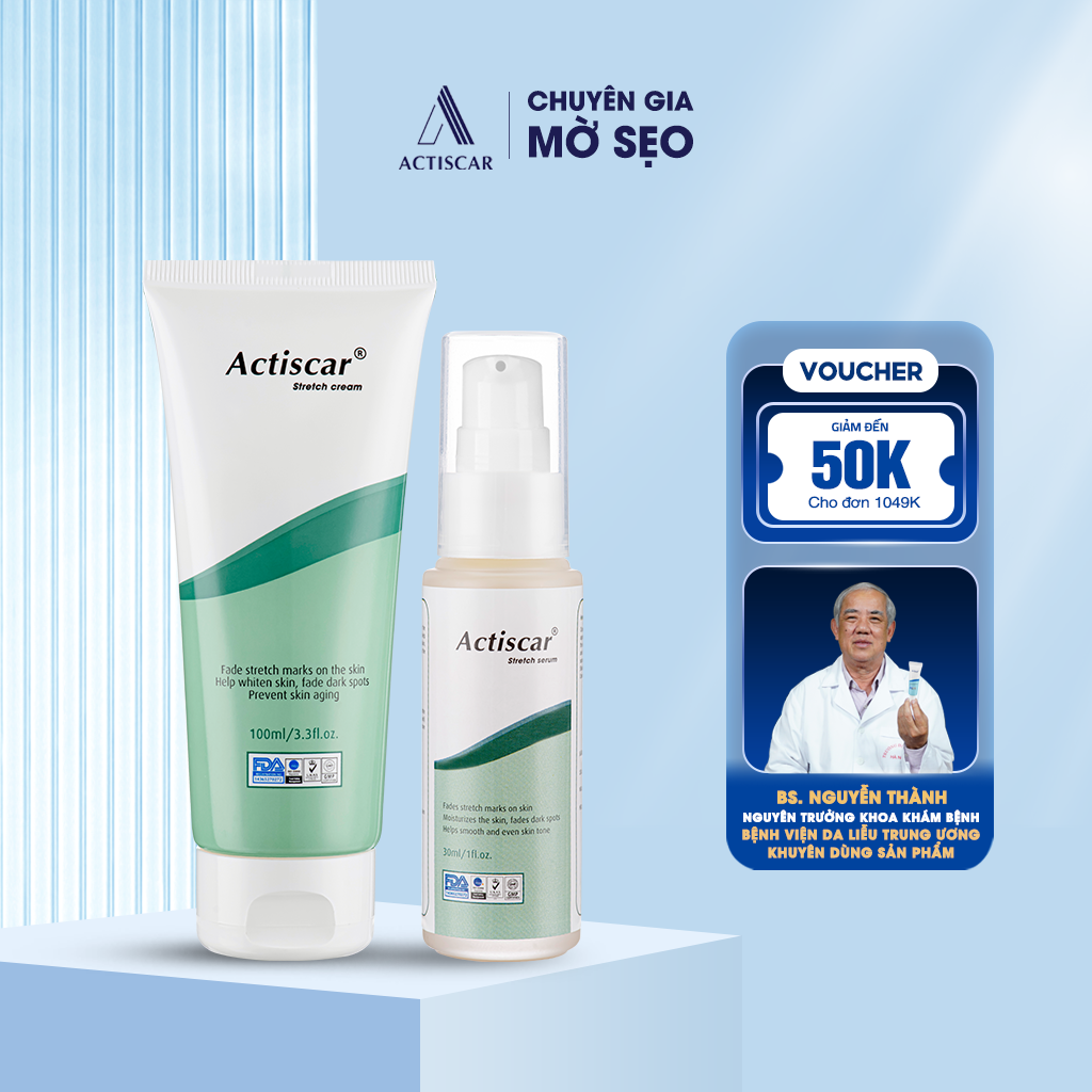 Combo Kem Rạn Da Actiscar Stretch 100ml và Serum Rạn Da 30ml