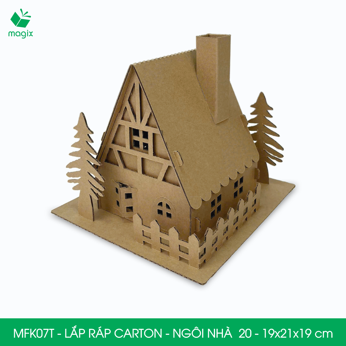 MFK07T - 19x21x19 cm - Mô hình ngôi nhà lắp ráp từ bìa carton cao cấp, nhà giấy carton mini sáng tạo