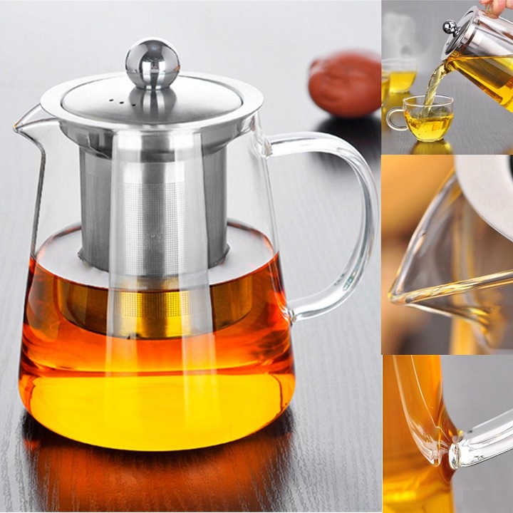 Ấm Pha Trà , Cafe Thủy Tinh Chịu Nhiệt , Lõi Lọc Inox 304 Dung Tích 550 ML Cao Cấp