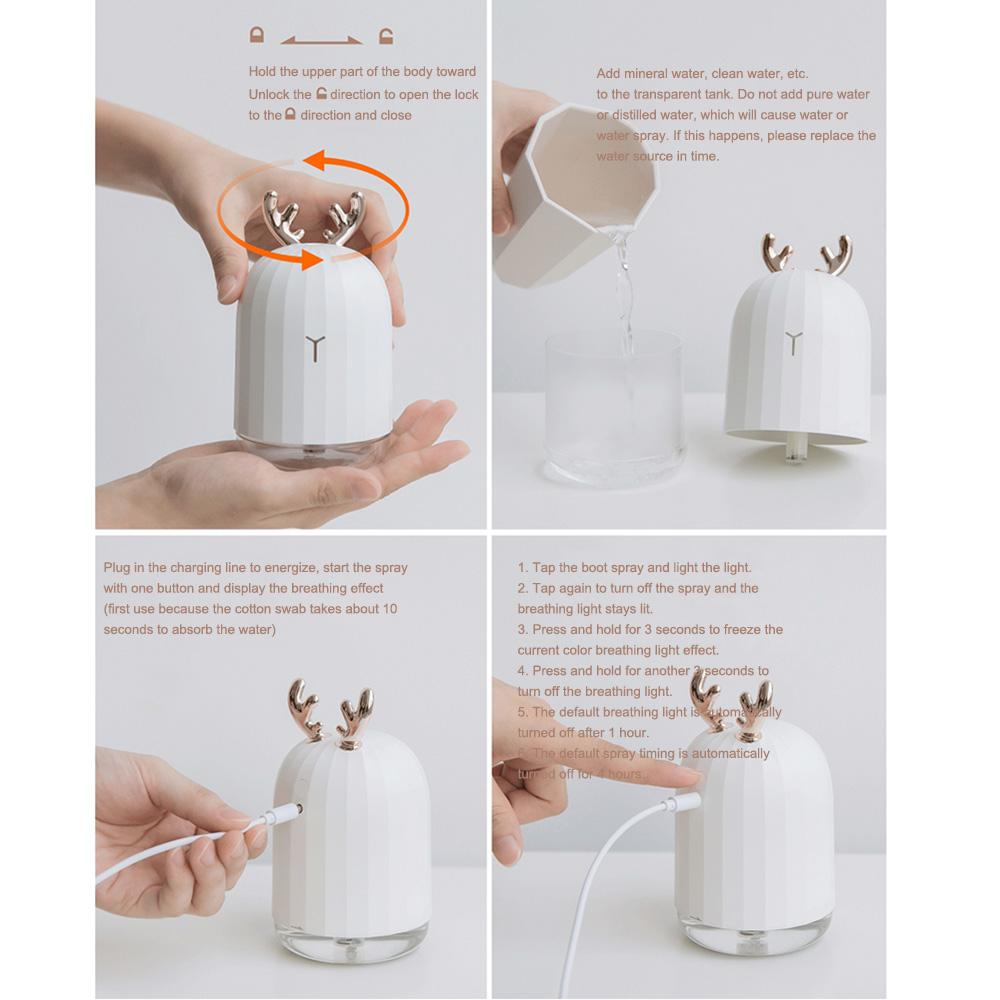 Máy khuyếch tán tinh dầu làm ẩm không khí 220ML bằng sóng siêu âm với đèn led đầy màu sắc