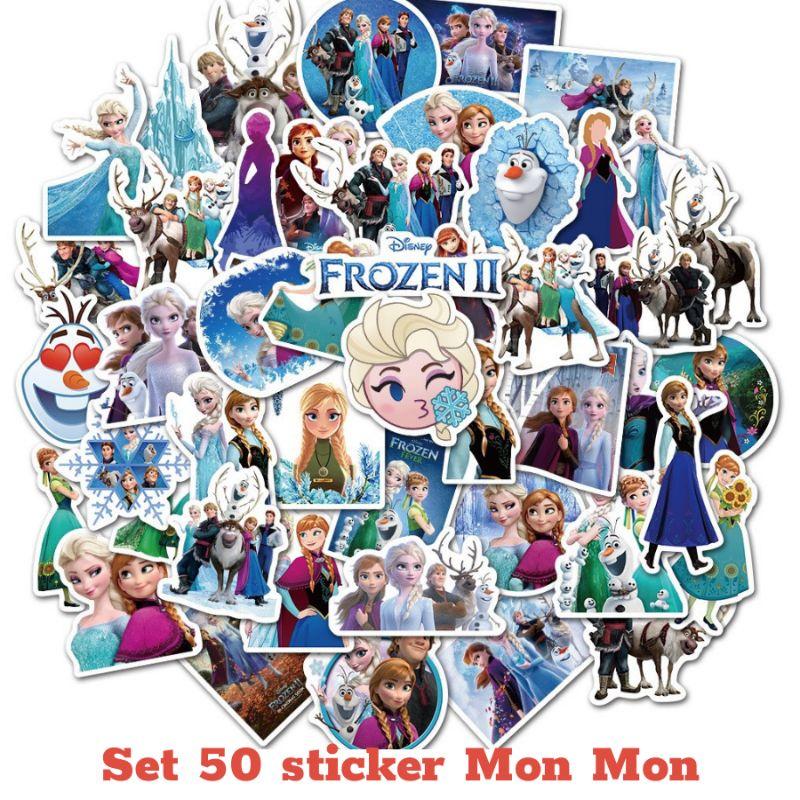 Set 50 sticker hình công chúa Elsa dễ thương chống thấm nước, bóc dán dễ dàng