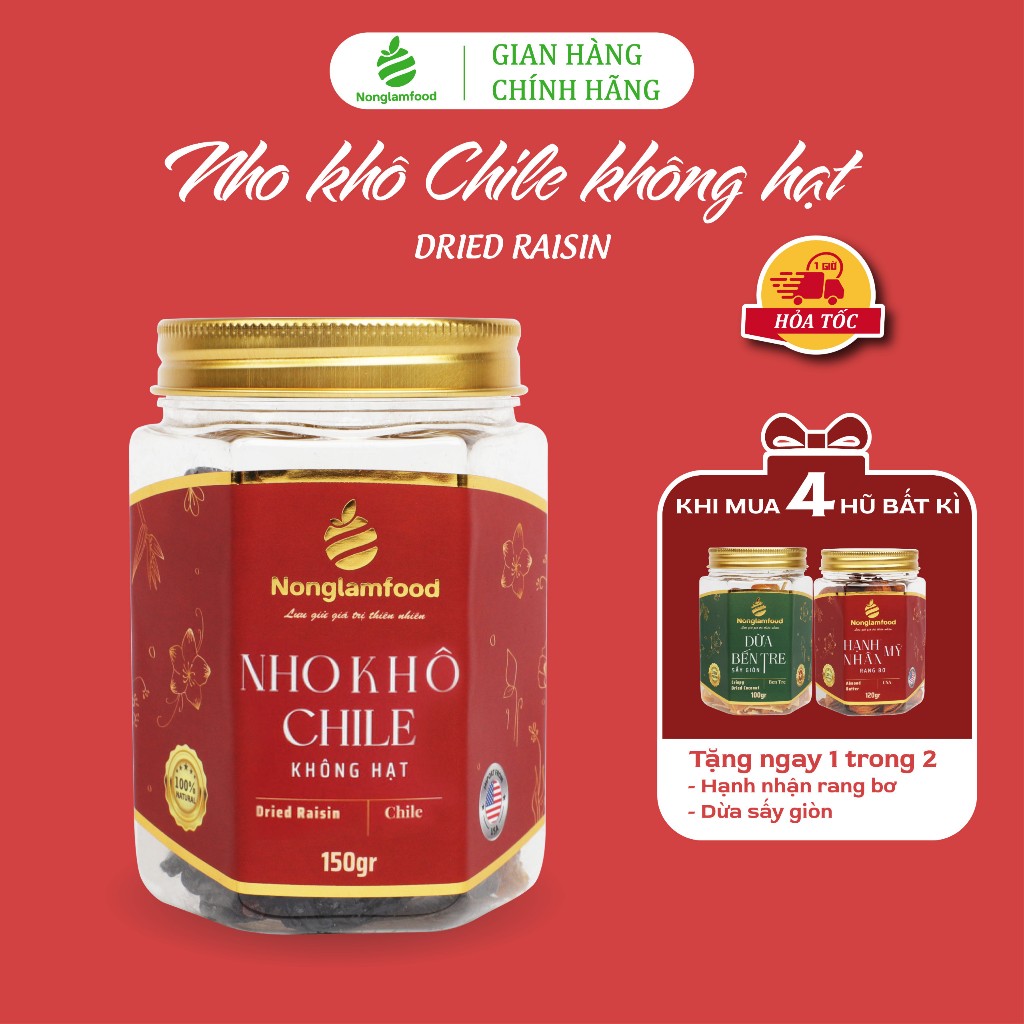 Nho khô Chile không hạt Nonglamfood hũ 150g | Quà tặng cao cấp cho người thân, bạn bè, doanh nghiệp