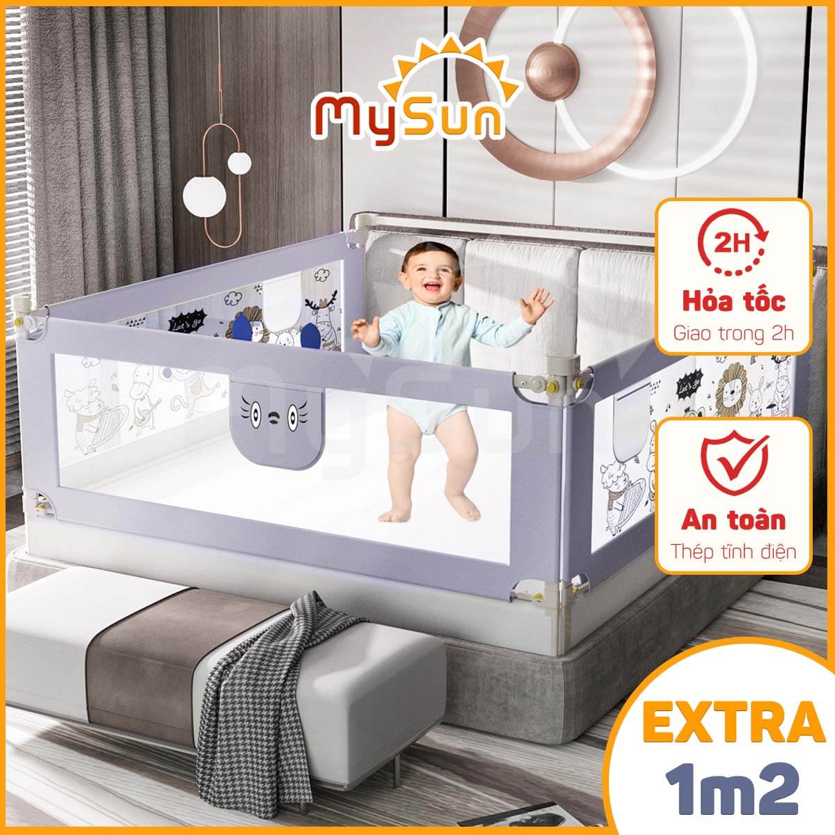 Thanh chắn giường dạng trượt cho bé MySun an toàn 1m2 1m5 1m8 1m9 2m 2m2