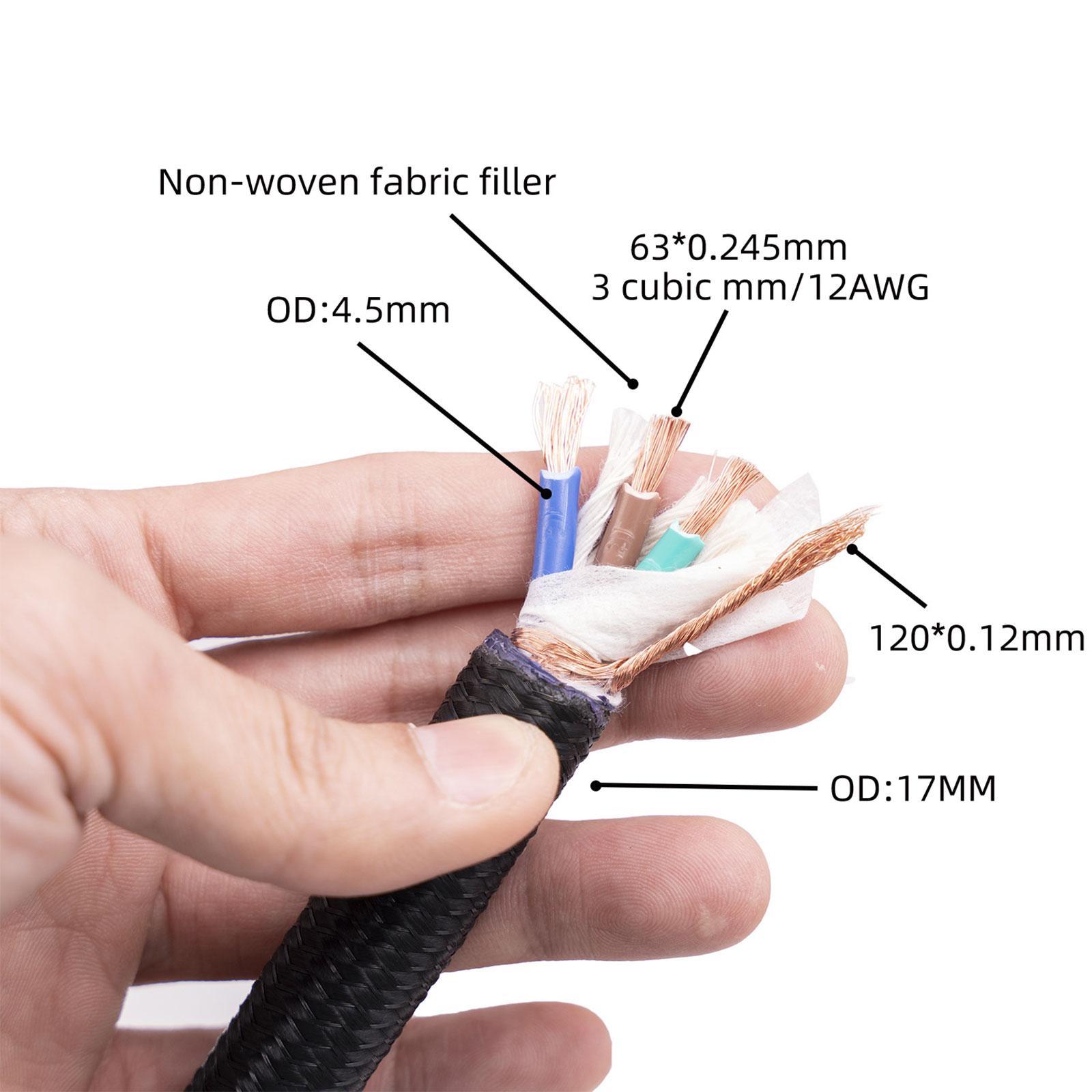 HiFi Audio Power Cord HiFi Audiophile Power Cord Male to Female Copper Replacement Audio Cable 1/2/3M Braided Sleeves 12AWG HiFi Power Cable