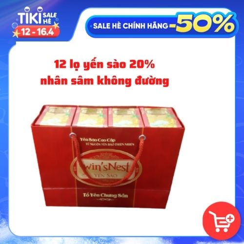 Combo 12 lọ Yến Sào Win'snest Tổ Yến Chưng Sẵn Nhân Sâm Không Đường 20% (70ml/ Lọ)