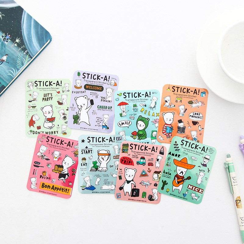 Bộ 7 tấm sticker trang trí gấu Stick-A