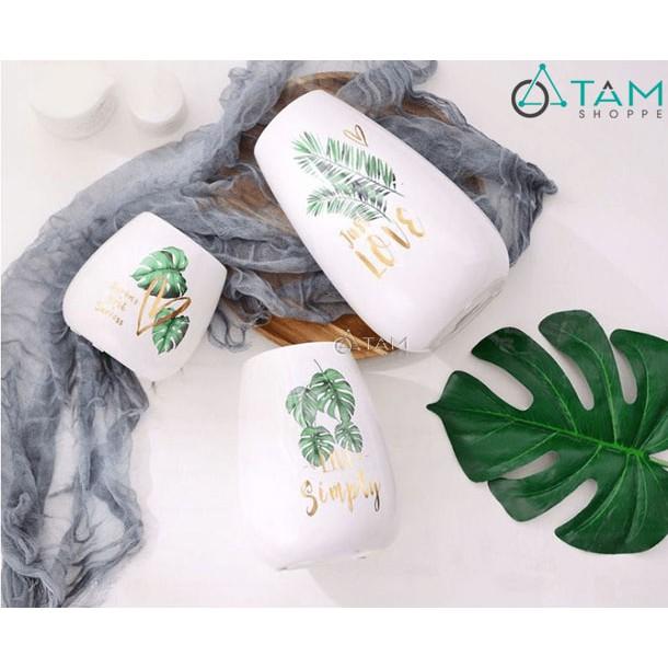 Lọ hoa đẹp gốm trắng họa tiết nhiệt đới số 50