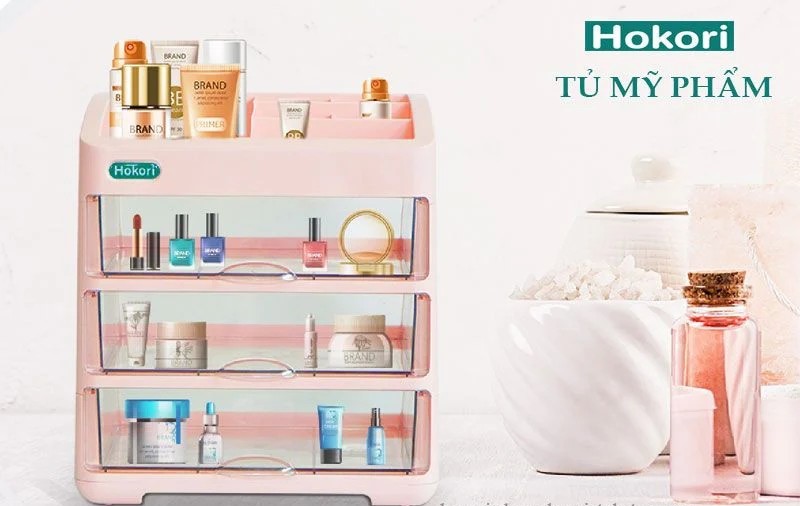 Tủ đựng mỹ phẩm, đồ dùng trang điểm, trang sức 3 tầng nhựa Hokori Việt Nhật