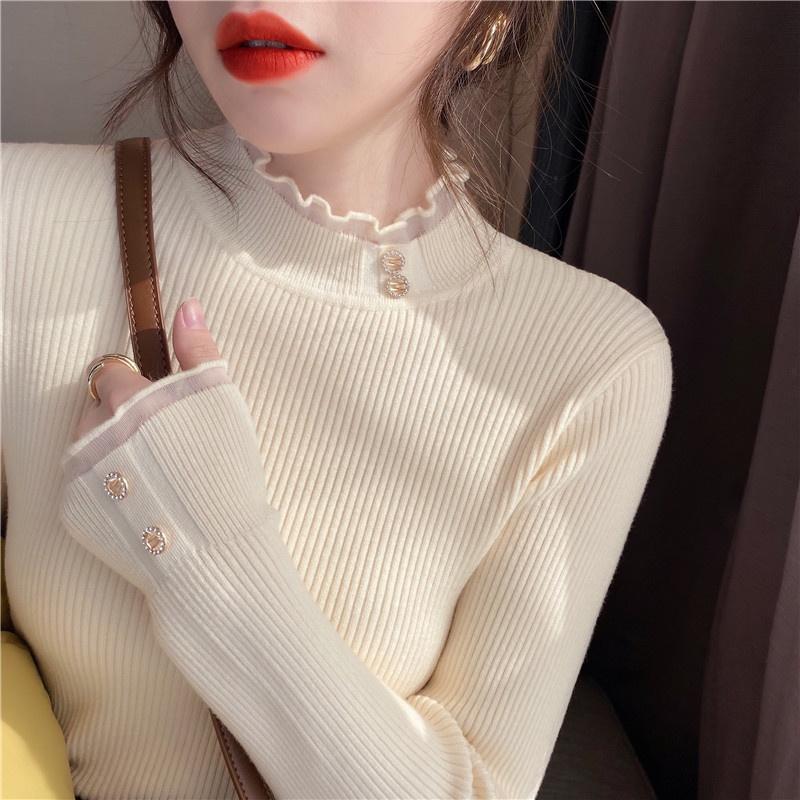 Áo len nữ cổ phối ren chuẩn hàng Quảng châu