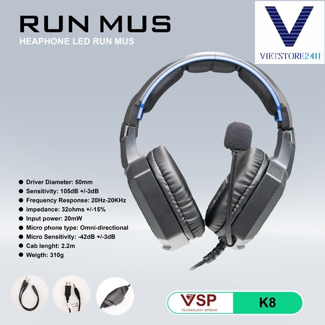 Tai Nghe VSP K8 LED Gaming - Hàng chính hãng