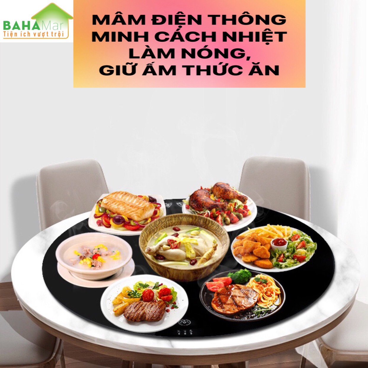 MÂM ĐIỆN TRÒN THÔNG MINH CÁCH NHIỆT LÀM NÓNG  GIỮ ẤM THỨC ĂN 50 CM  BAHAMAR  làm nóng thức ăn trong suốt bữa ăn  giữ ấm đến cuối cùng bữa ăn.