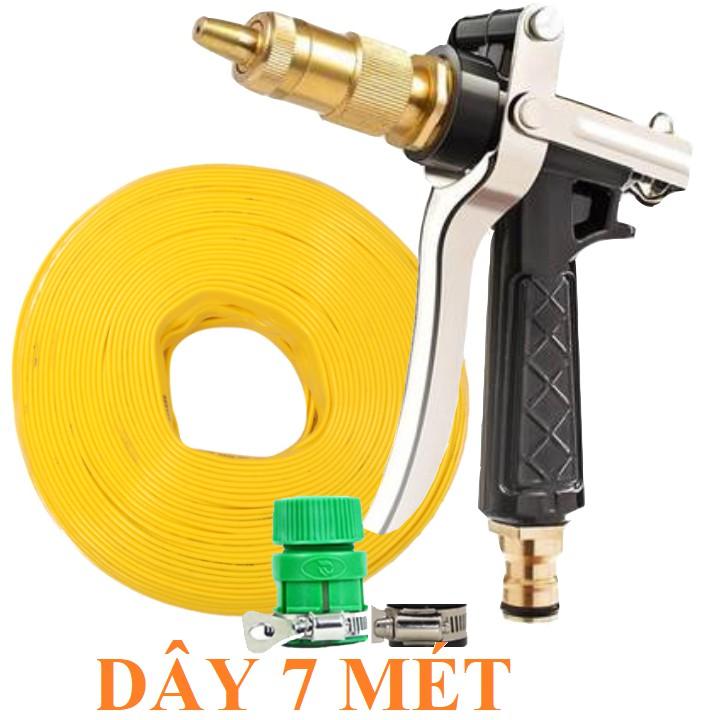 Bộ dây vòi xịt bơm nước tưới rửa , tăng áp 3 lần, loại 7m, 10m 206236 đầu đồng,đai+ móc khoá