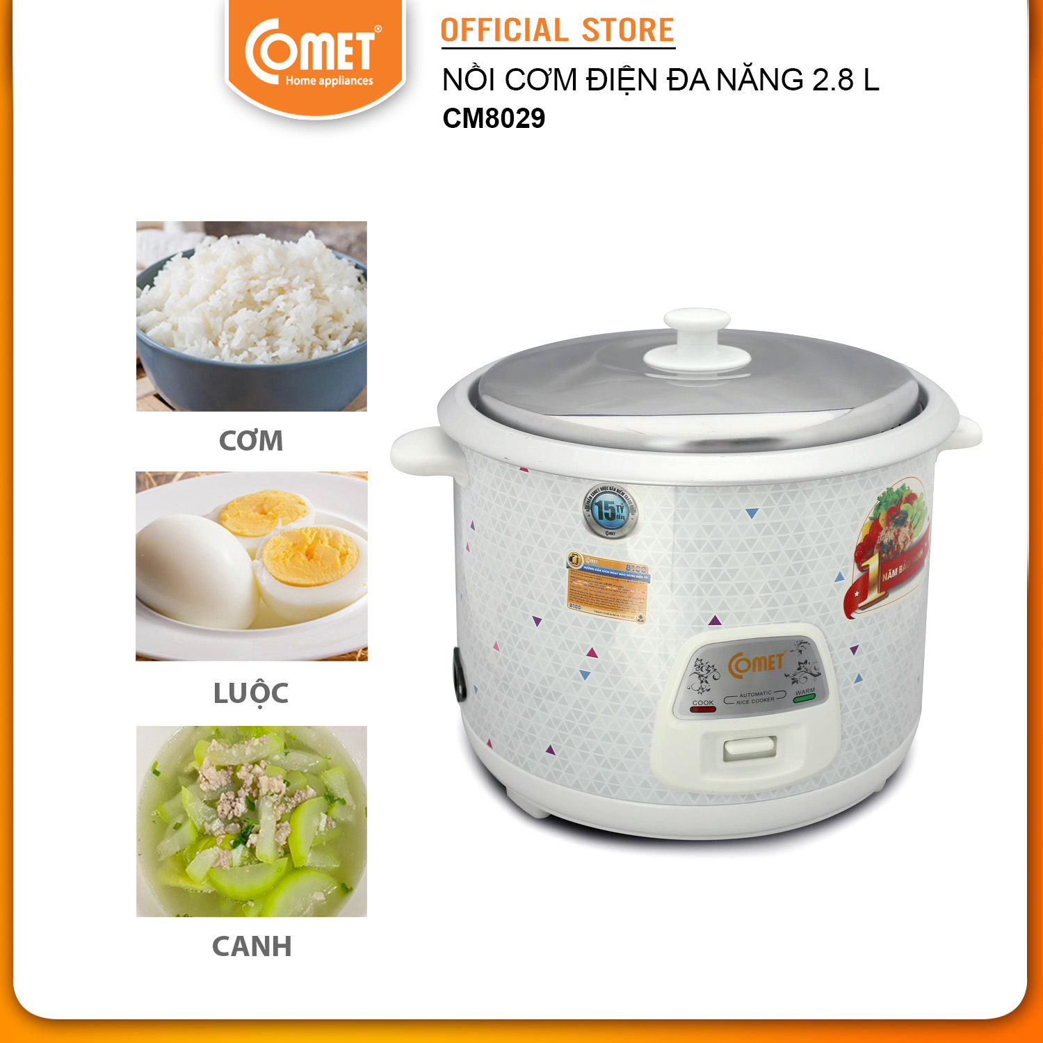 Nồi Cơm Điện Nắp Rời 2,8L COMET - CM8029 - Hàng Chính Hãng