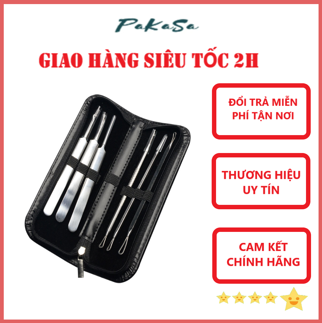 Bộ Nặn Mụn 6 Món Có Bao Đựng Bằng Da - Hàng Chính Hãng