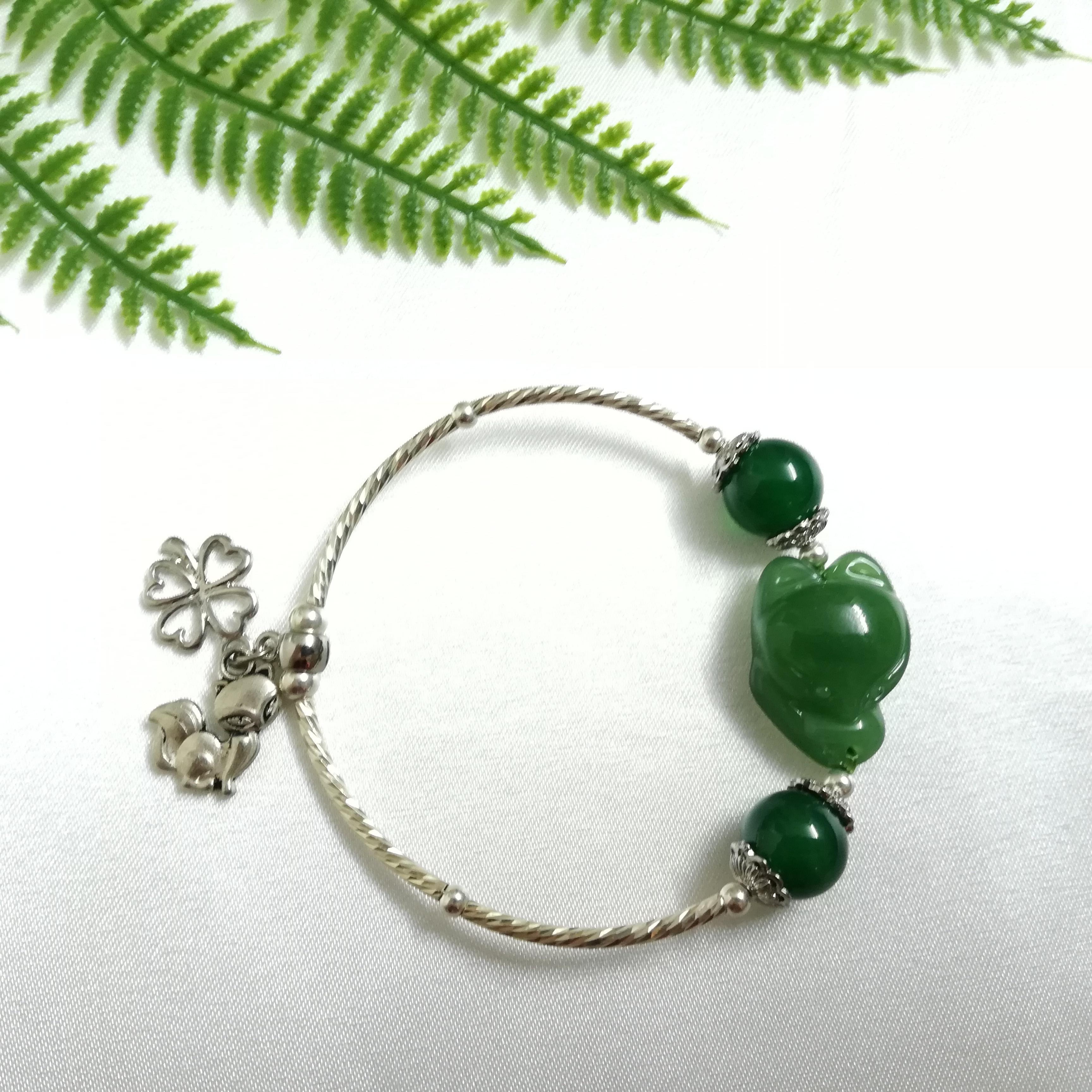 Vòng Tay Hồ Ly Mã Não Xanh Lá Phối Mã Não Xanh Lá Mix Charm Bạc