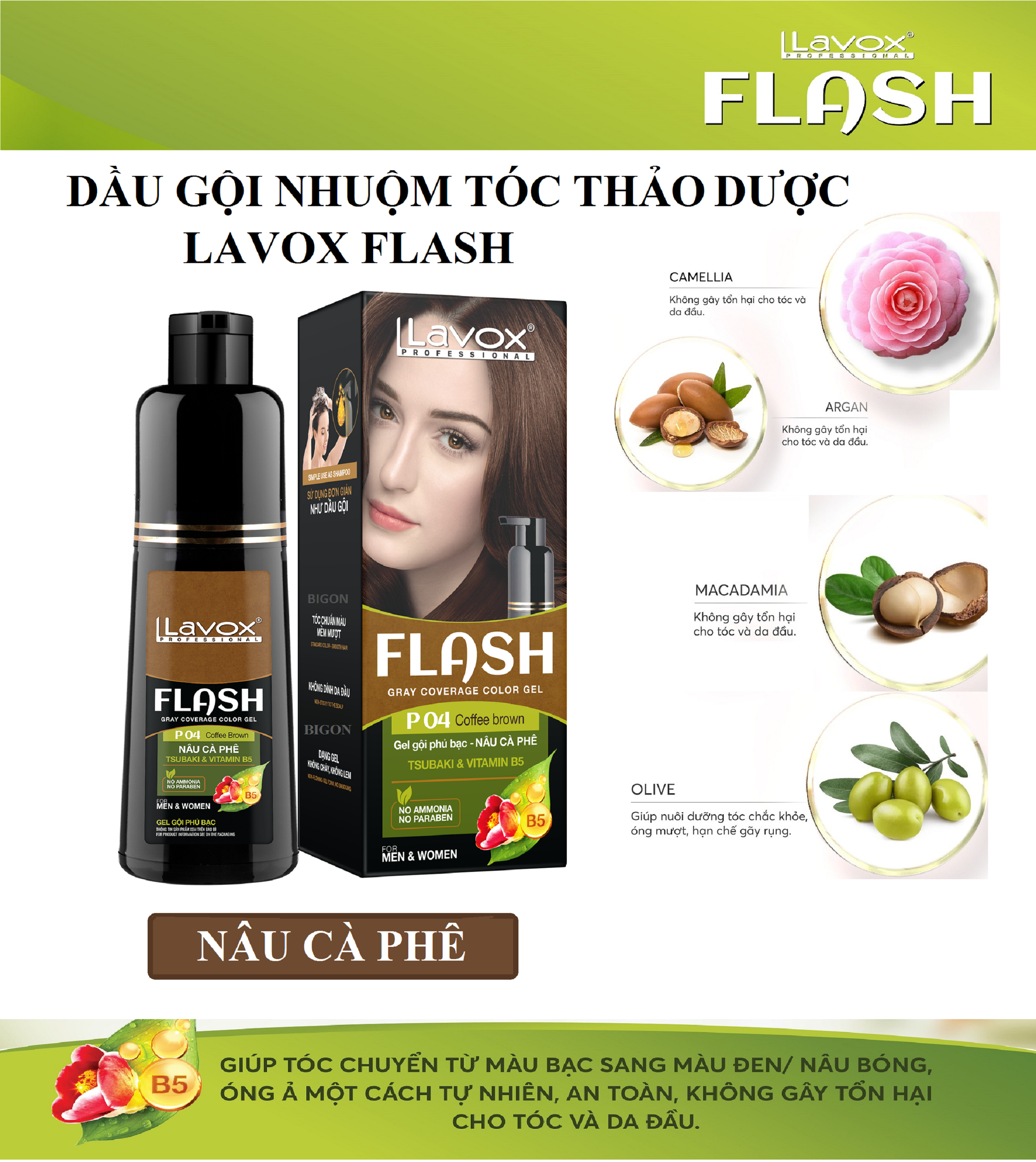 Dầu Gội Nhuộm Tóc Phủ Bạc Thảo Dược LAVOX FLASH 200ml - P04