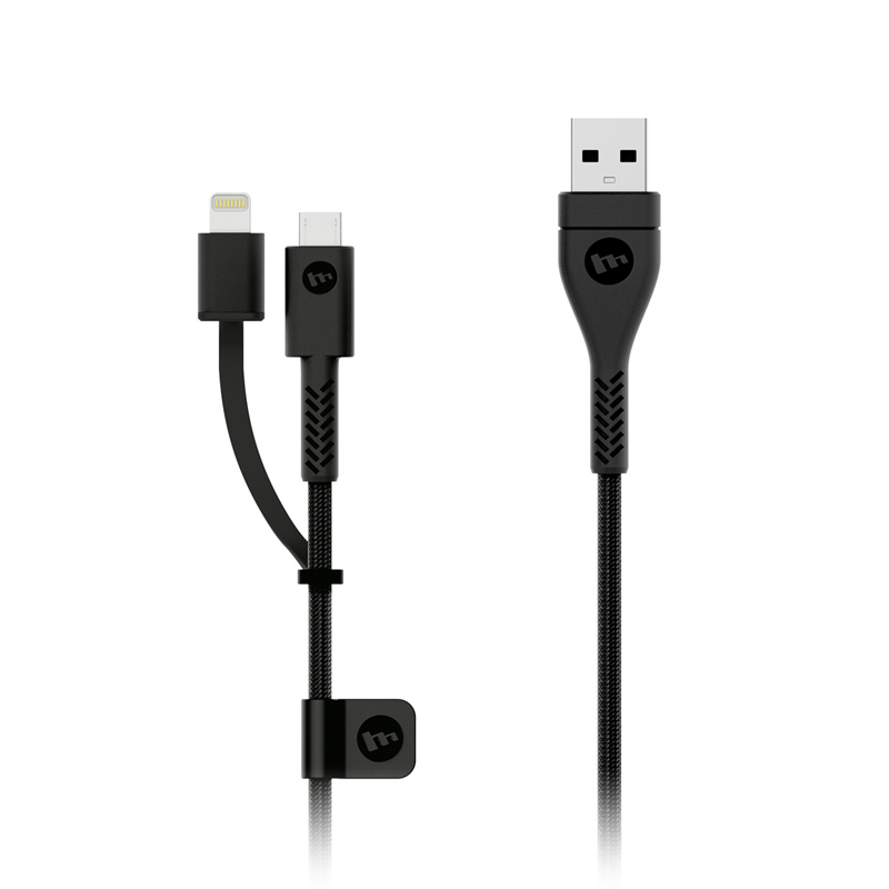 Cáp Mophie PRO 2 đầu chuyển | USB-A to Lightning &amp; micro-USB - Black - Hàng chính hãng
